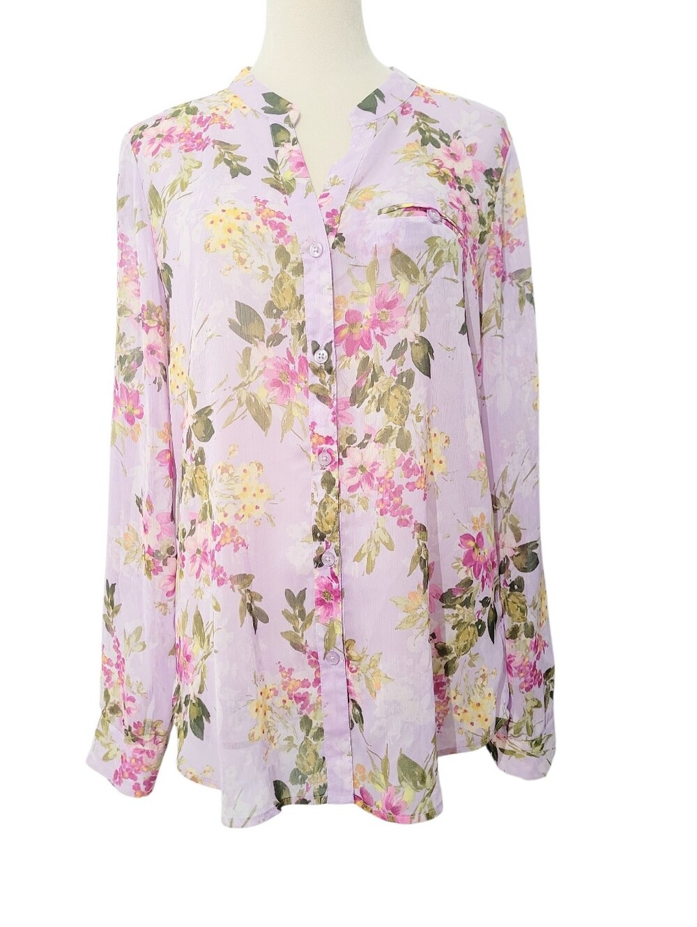KUT From The Kloth Women Large Floral Blouse Lavender Sheer Button Front Top - Picture 2 of 13